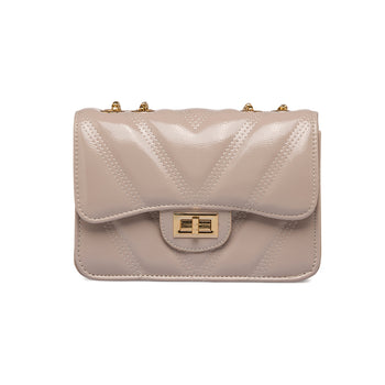 Borsa a tracolla taupe effetto vernice da donna Lora Ferres, Borse e accessori Donna, SKU b513001105, Immagine 0